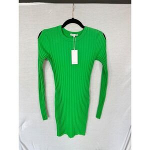 Cotton Citizen Ribbed Cut Out Long Sleeve Sweater Dress Green Size M NWT